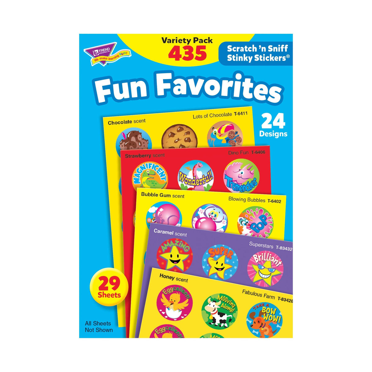 Trend Enterprises Stinky Stickers assortment with 24 designs for rewards and crafts.