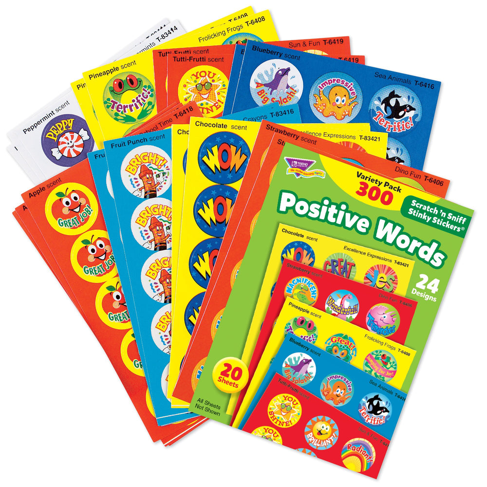 Trend Enterprises Stinky Stickers variety pack with fragrances for classroom activities.
