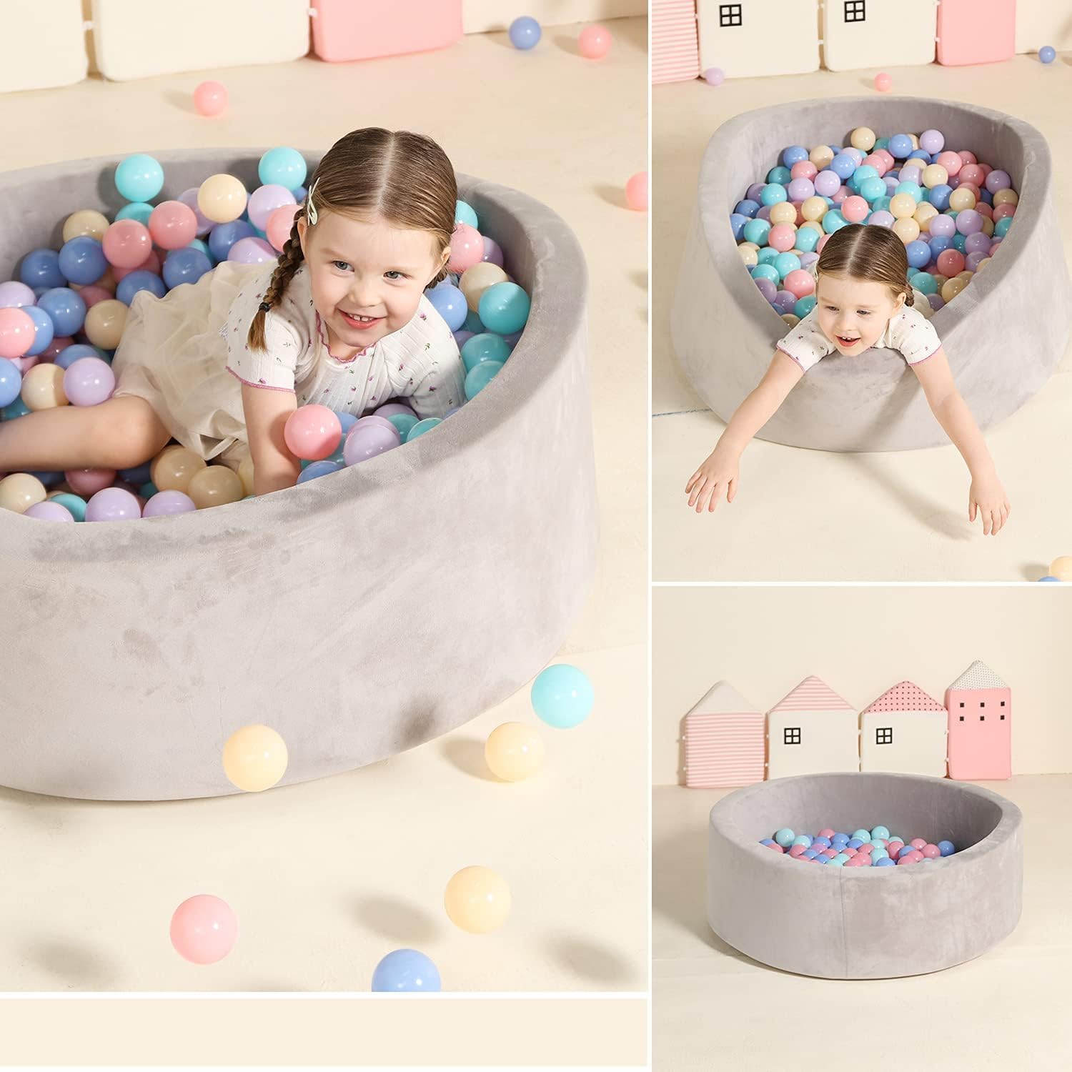 Close-up of TrendBox ball pit balls showing soft, BPA-free plastic.