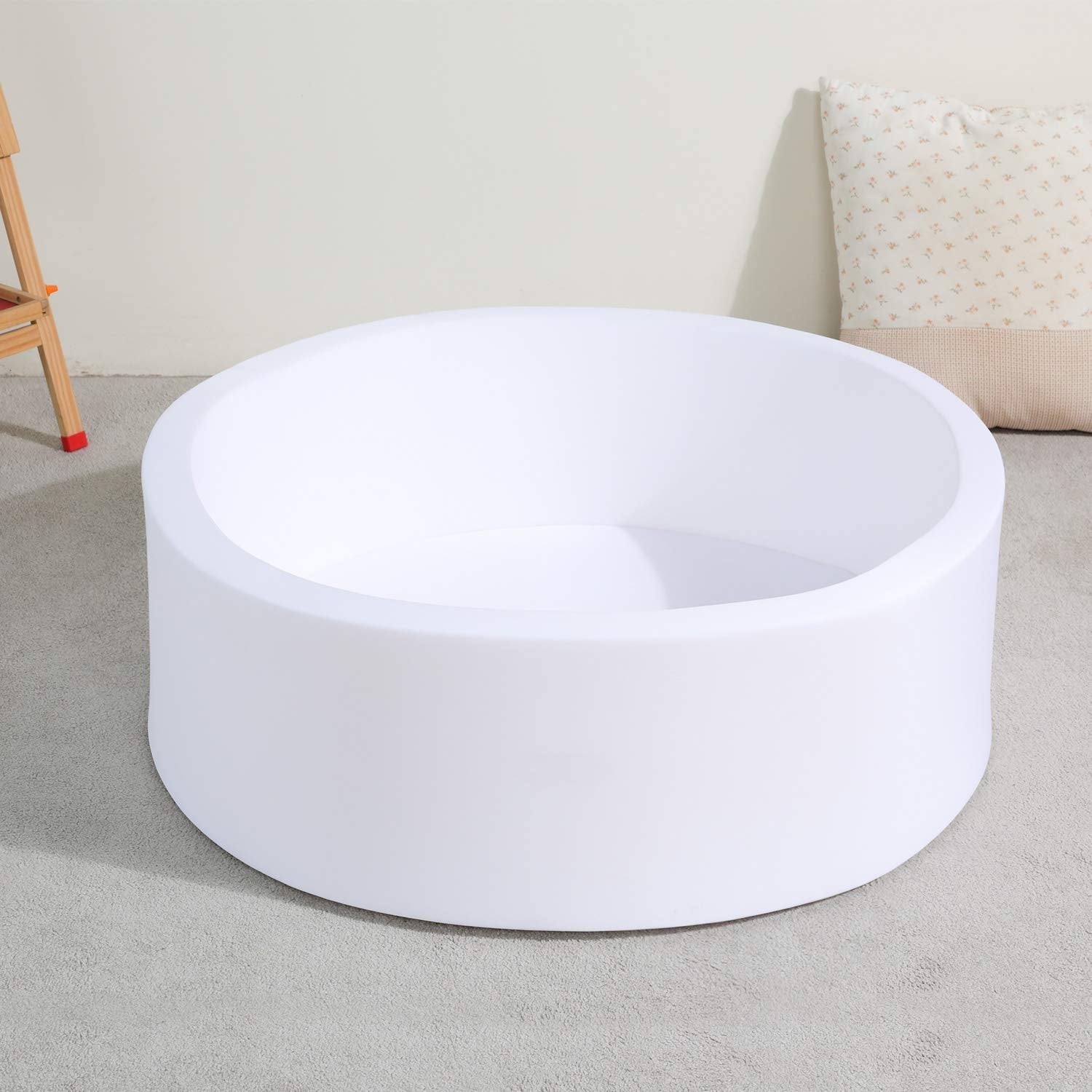 Trendbox ball pit measures 90 cm diameter and 30 cm high.