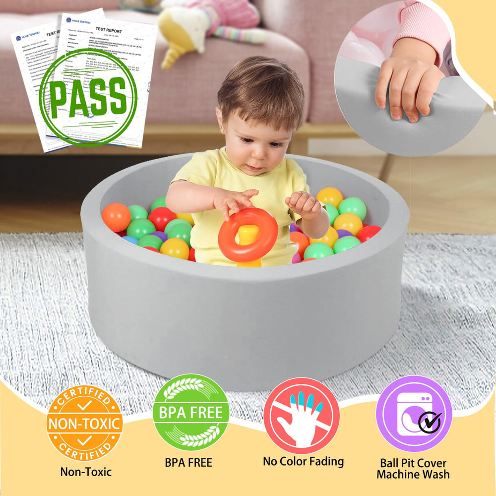 TRENDBOX ball pit inner diameter close-up reveals compact play space for babies.