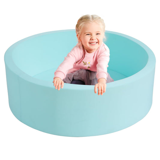 TrendBox memory foam ball pit in light blue, full view for cozy toddler play.