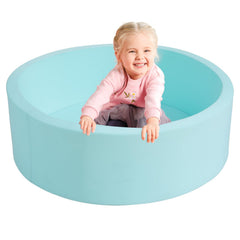 TrendBox memory foam ball pit in light blue, full view for cozy toddler play.