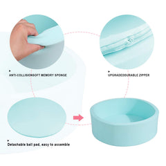 TrendBox memory foam ball pit zipper cover close-up shows easy cleaning after playtime.