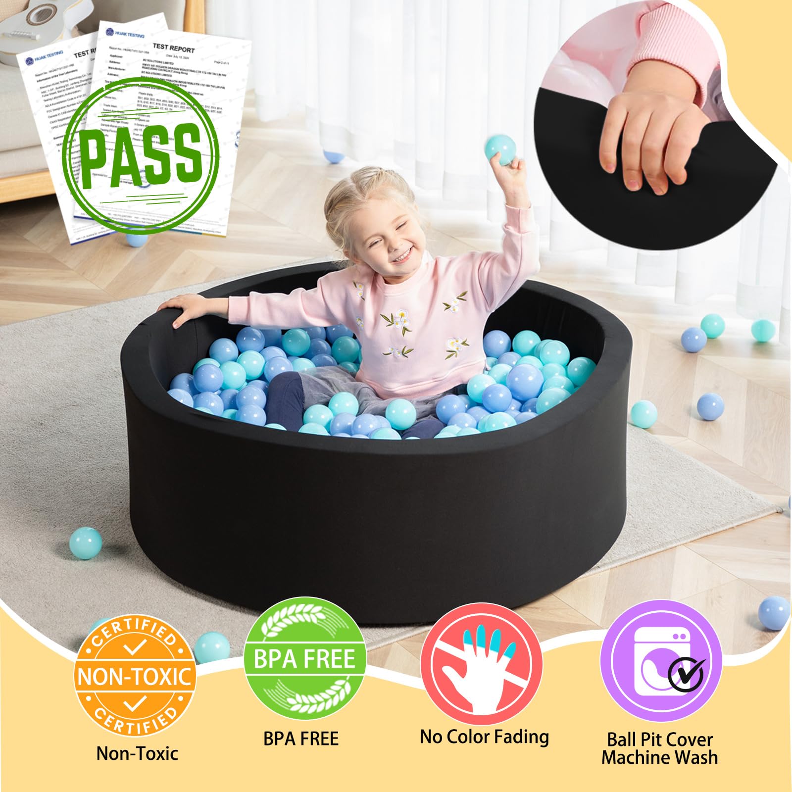 TrendBox ball pit interior detail with cushioned foam for gentle play