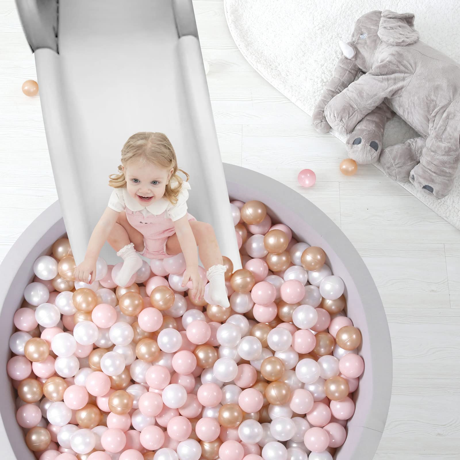 2.2-inch diameter balls sized for little hands and easy play.