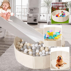 TRENDPLAY beige ball pit with flexible sides supports easy toddler climbing.