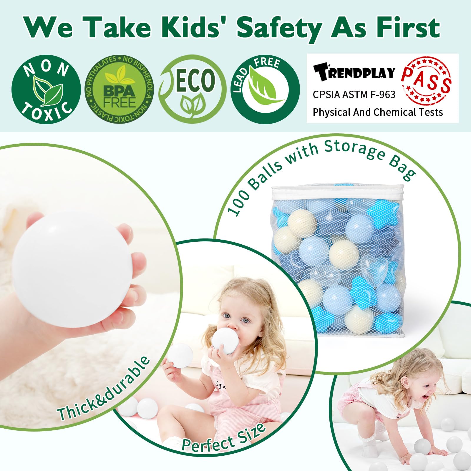 TRENDPLAY round ball pit balls in cream and blue for versatile playtime.