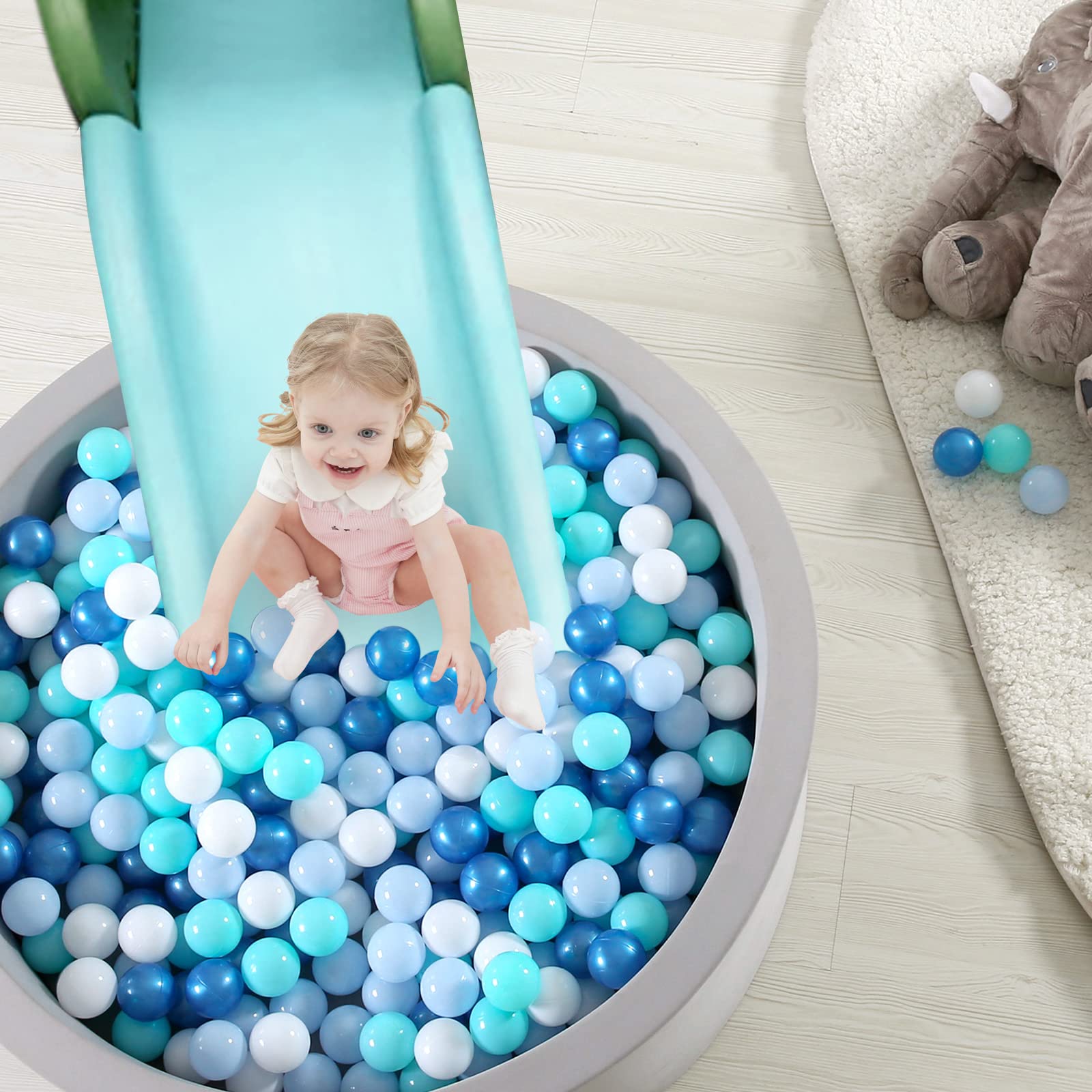TRENDPLAY ocean-themed ball pit setup with blue and green balls