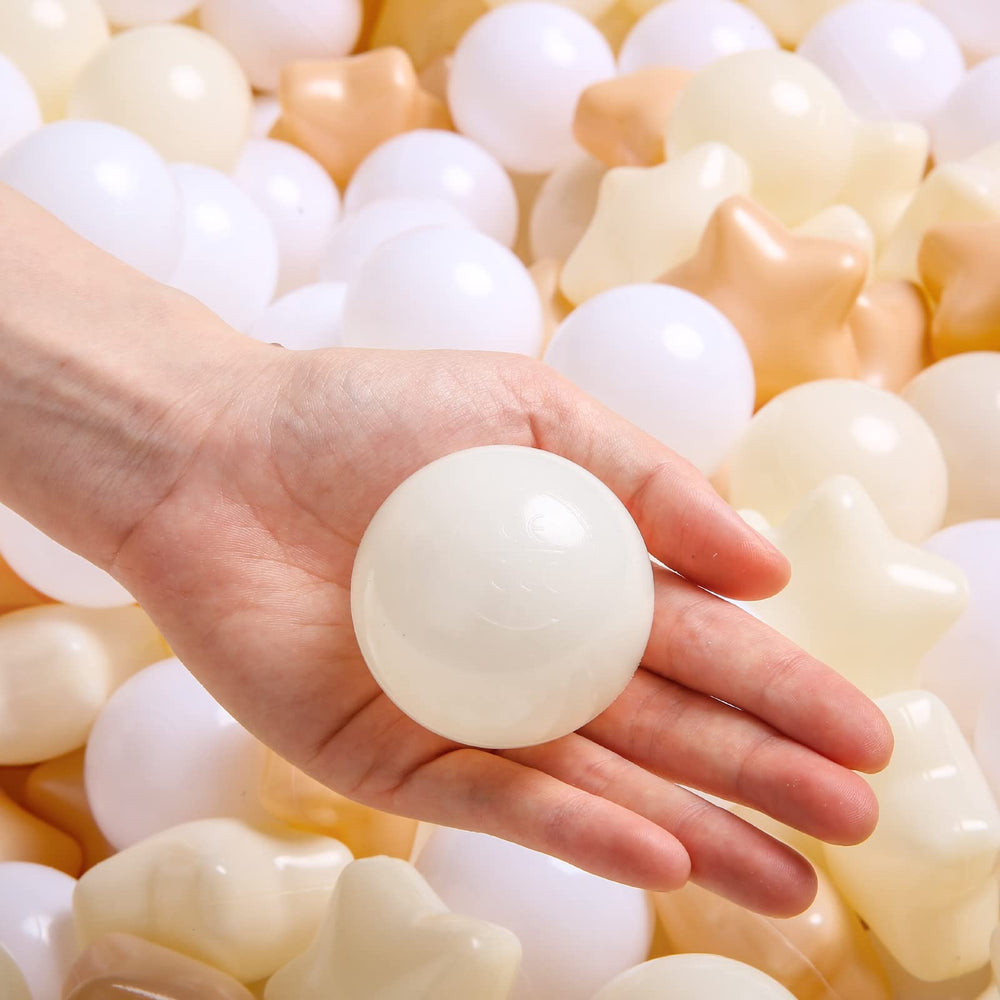 Closeup of TRENDPLAY star ball pit balls showing soft, vibrant colors.