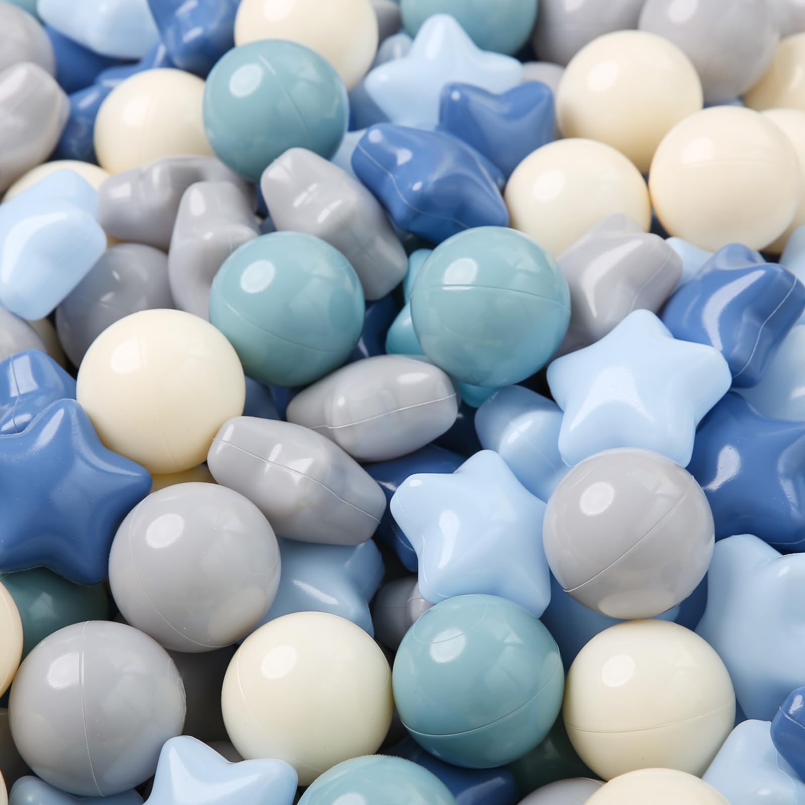 TRENDPLAY Star Ball Pit Balls stacked image demonstrates color variety and shape fun