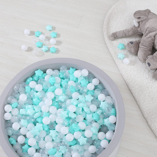 Close-up of TRENDPLAY star-ball pit balls showing durable material and shape retention