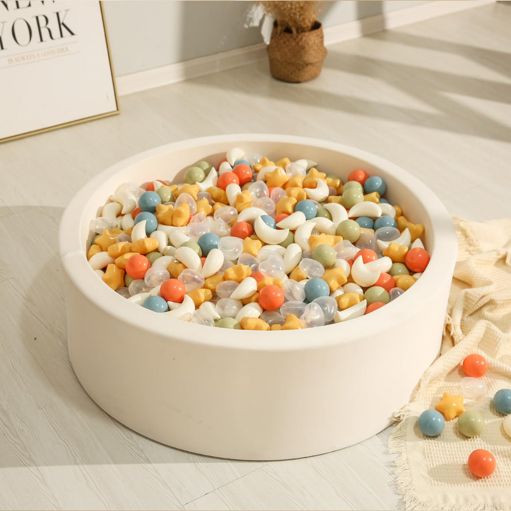 TRENDPLAY Star Ball Pit Balls moons in orange for sorting and stacking fun.