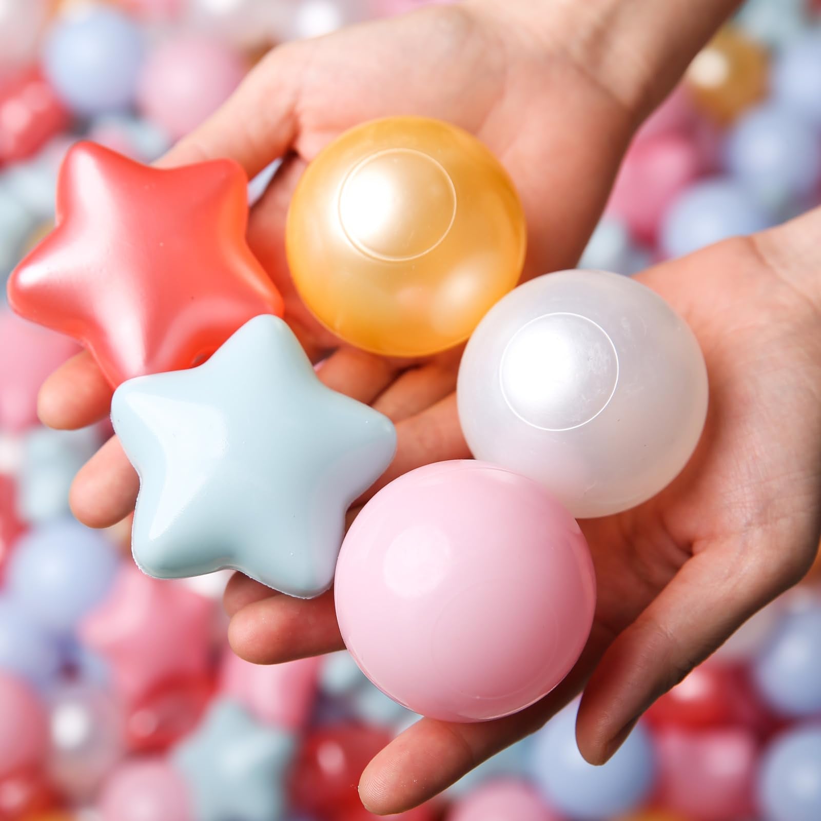 TRENDPLAY star ball pit balls in multi-color pearls enhance toddlers' playtime and decor.