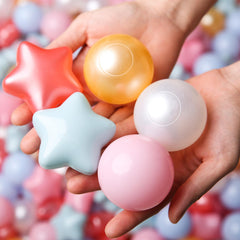 TRENDPLAY star ball pit balls in multi-color pearls enhance toddlers' playtime and decor.