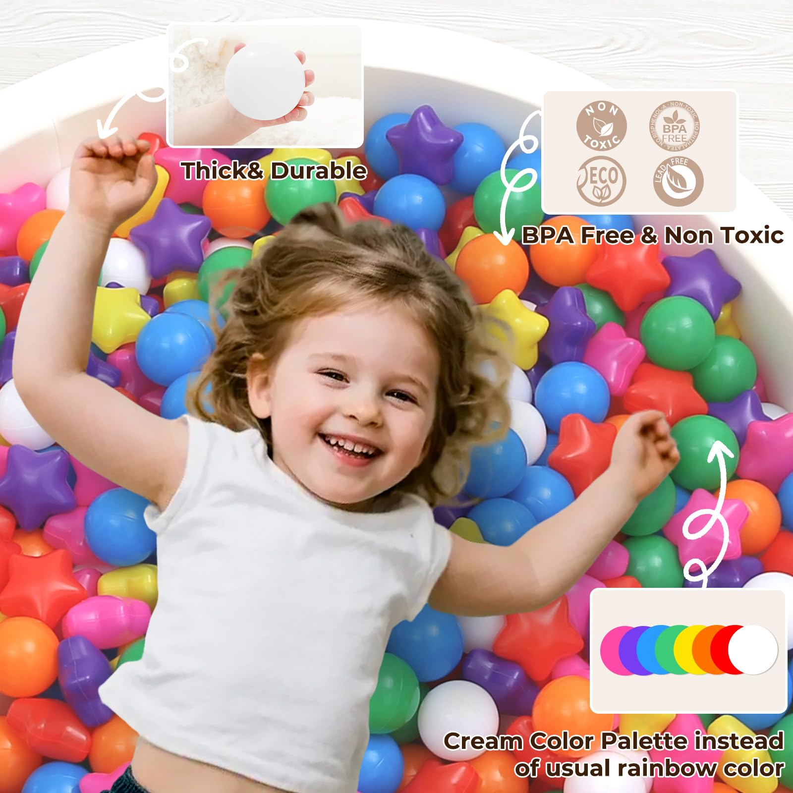 TRENDPLAY star ball pit balls are safe for toddlers with easy cleanup.