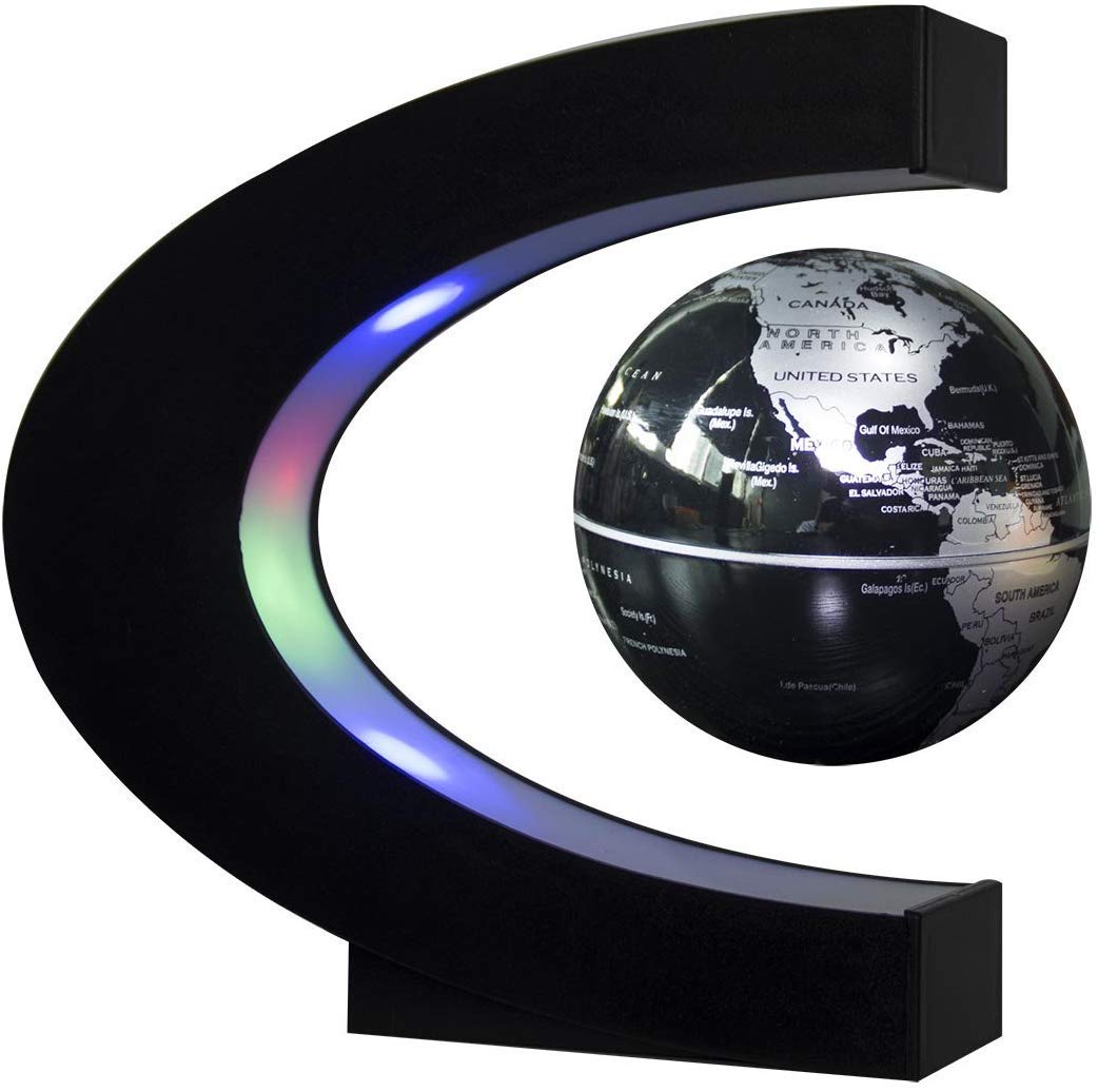 Trenzsary floating globe with C-shape levitation and LED glow for a striking desk centerpiece