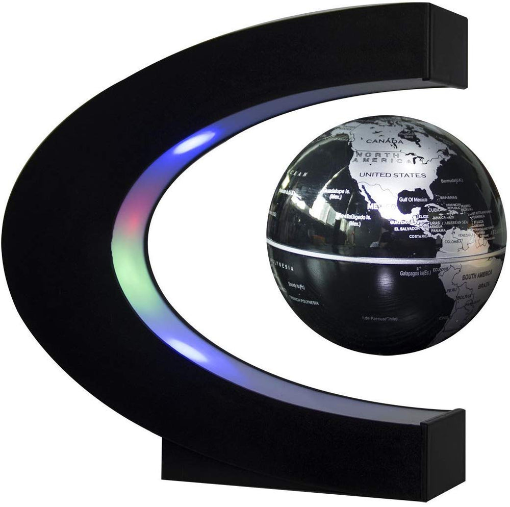 Trenzsary floating globe with C-shape levitation and LED glow for a striking desk centerpiece