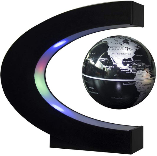 Trenzsary floating globe with C-shape levitation and LED glow for a striking desk centerpiece