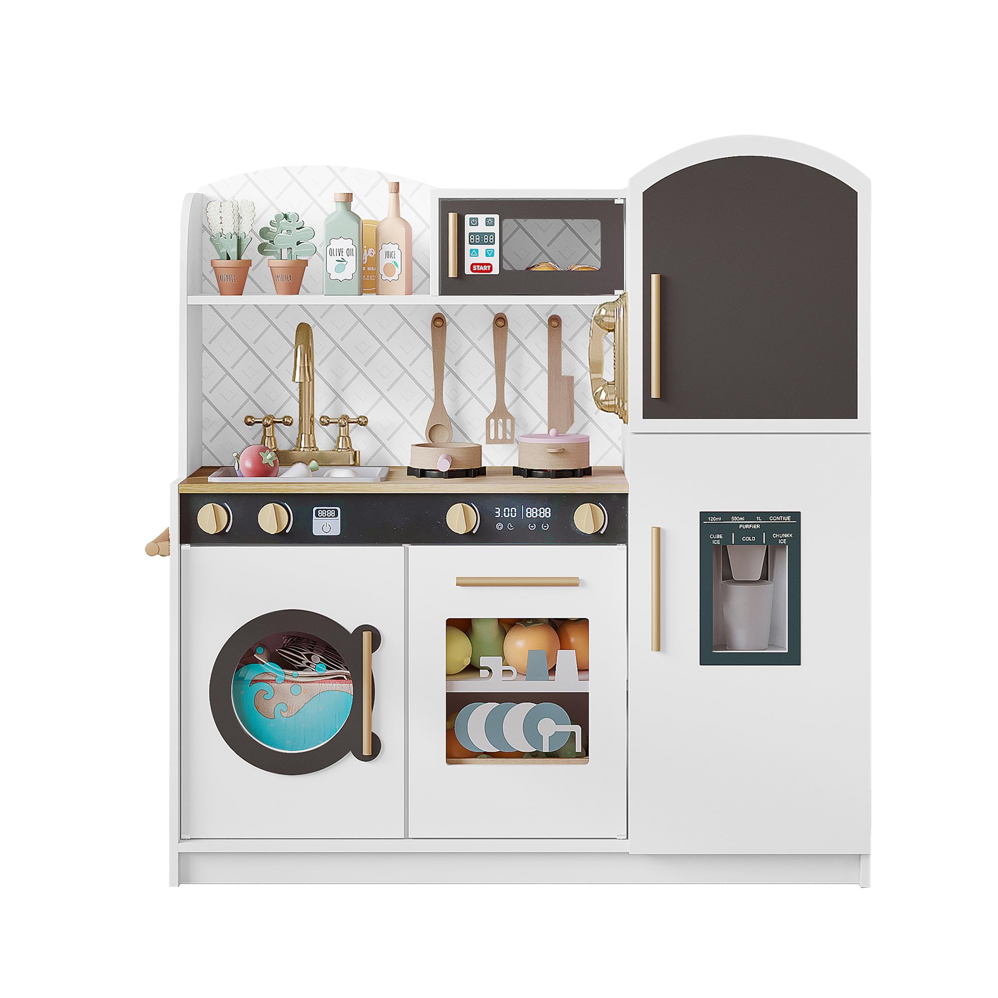 Treocho Play Kitchen white with faucet and sink for imaginative play
