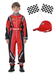 Treyrea red race car driver jumpsuit for imaginative play and Halloween