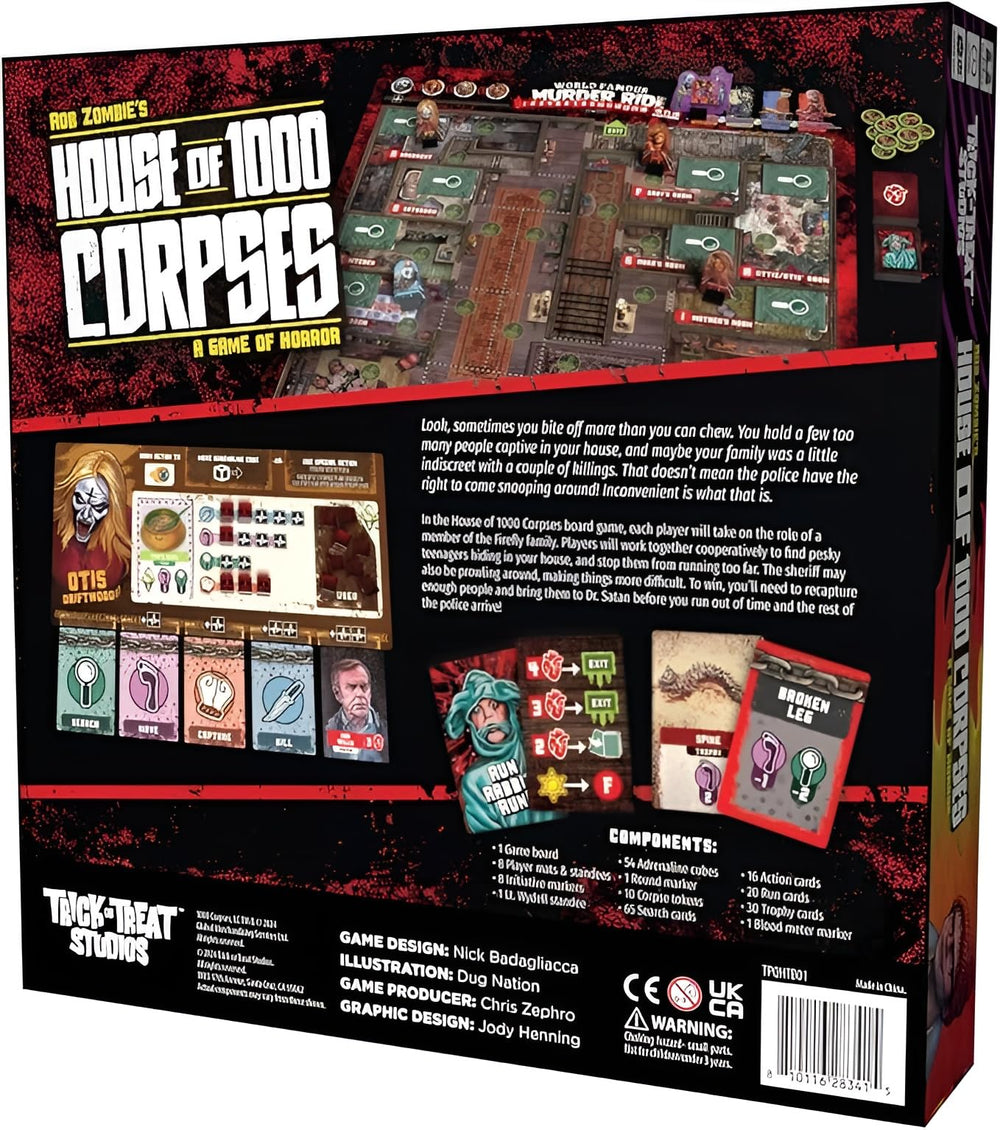 Trick Or Treat Studios House of 1000 Corpses components laid out for tense cooperative play.