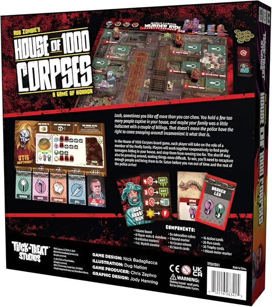 Trick Or Treat Studios House of 1000 Corpses components laid out for tense cooperative play.