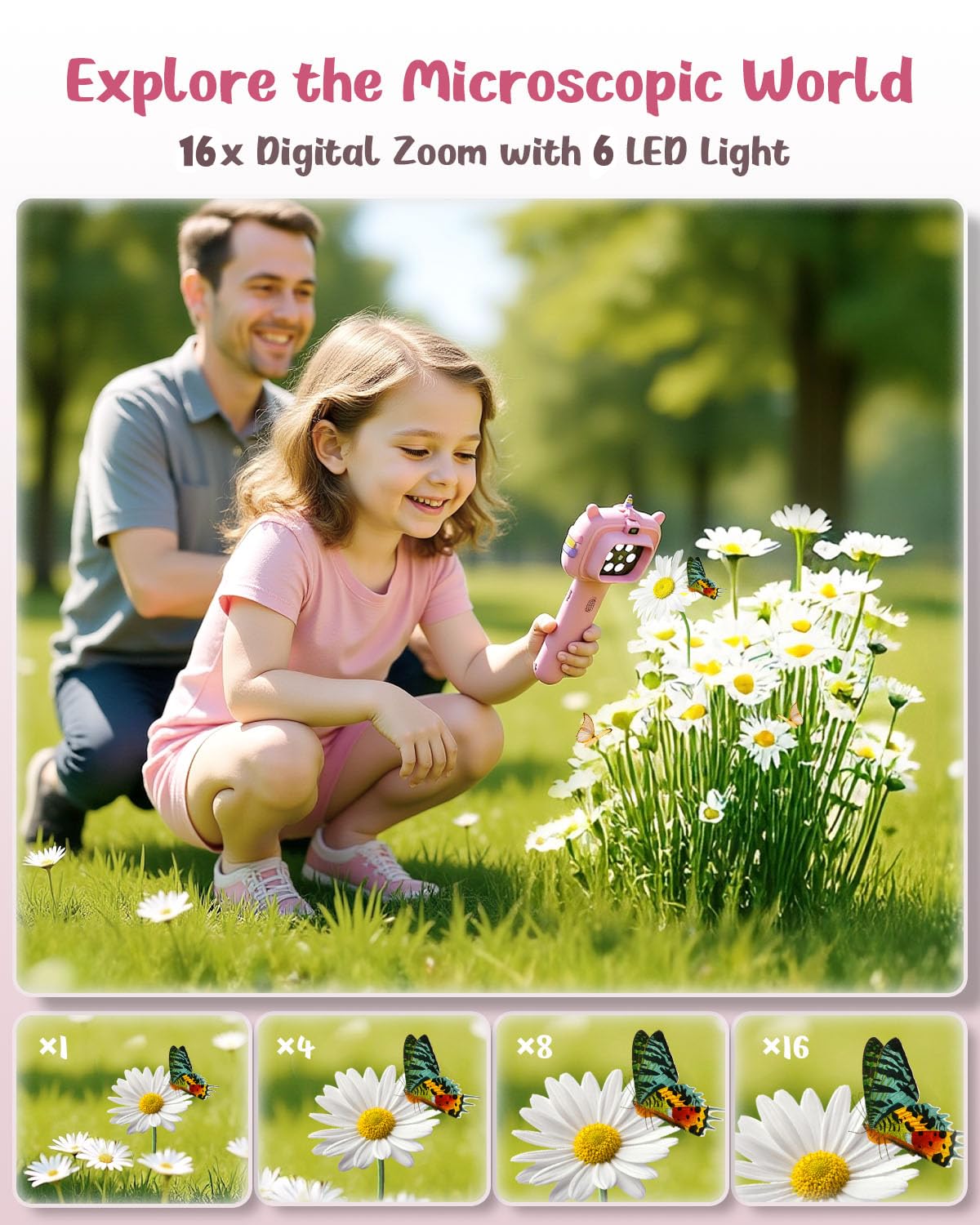 Trigowalt kids microscope camera side view highlighting portability for classroom and field exploration
