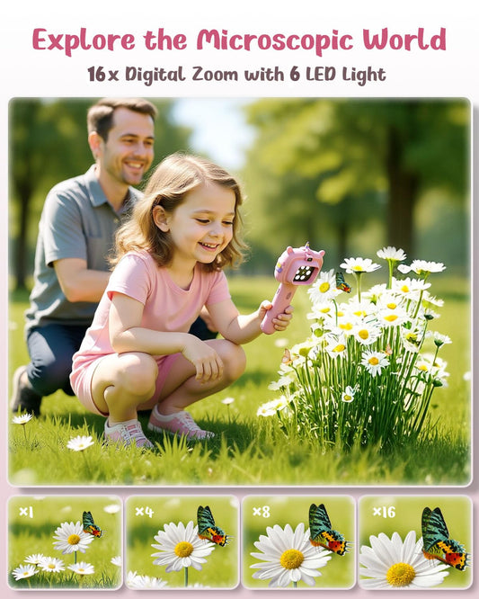 Trigowalt kids microscope camera side view highlighting portability for classroom and field exploration