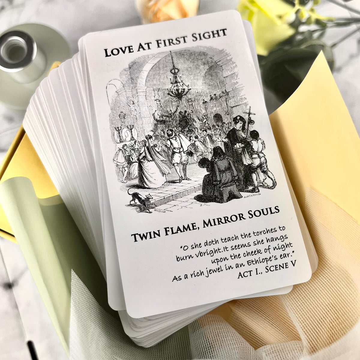 Trikendou Romeo & Juliet love oracle deck cover with premium foil detail for luxury appeal