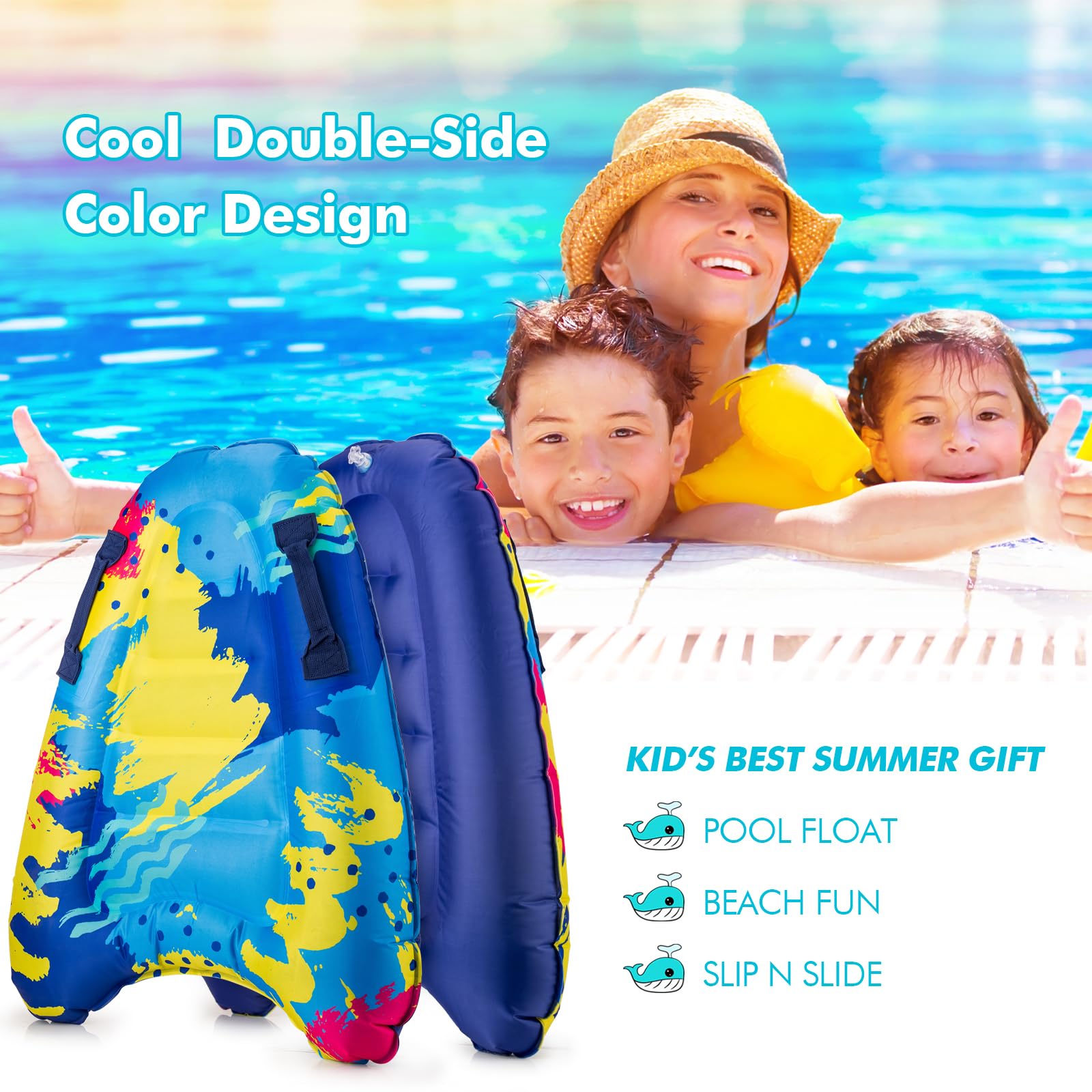 Trivamo inflatable surfboard enhances family pool time and outdoor fun.