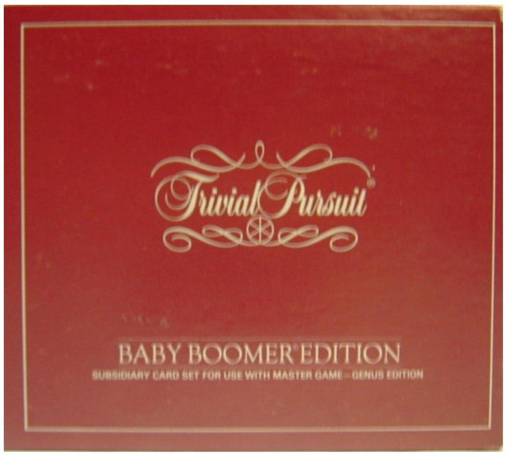 Trivial Pursuit Baby Boomer subsidiary card set cover design evokes nostalgia and easy setup.