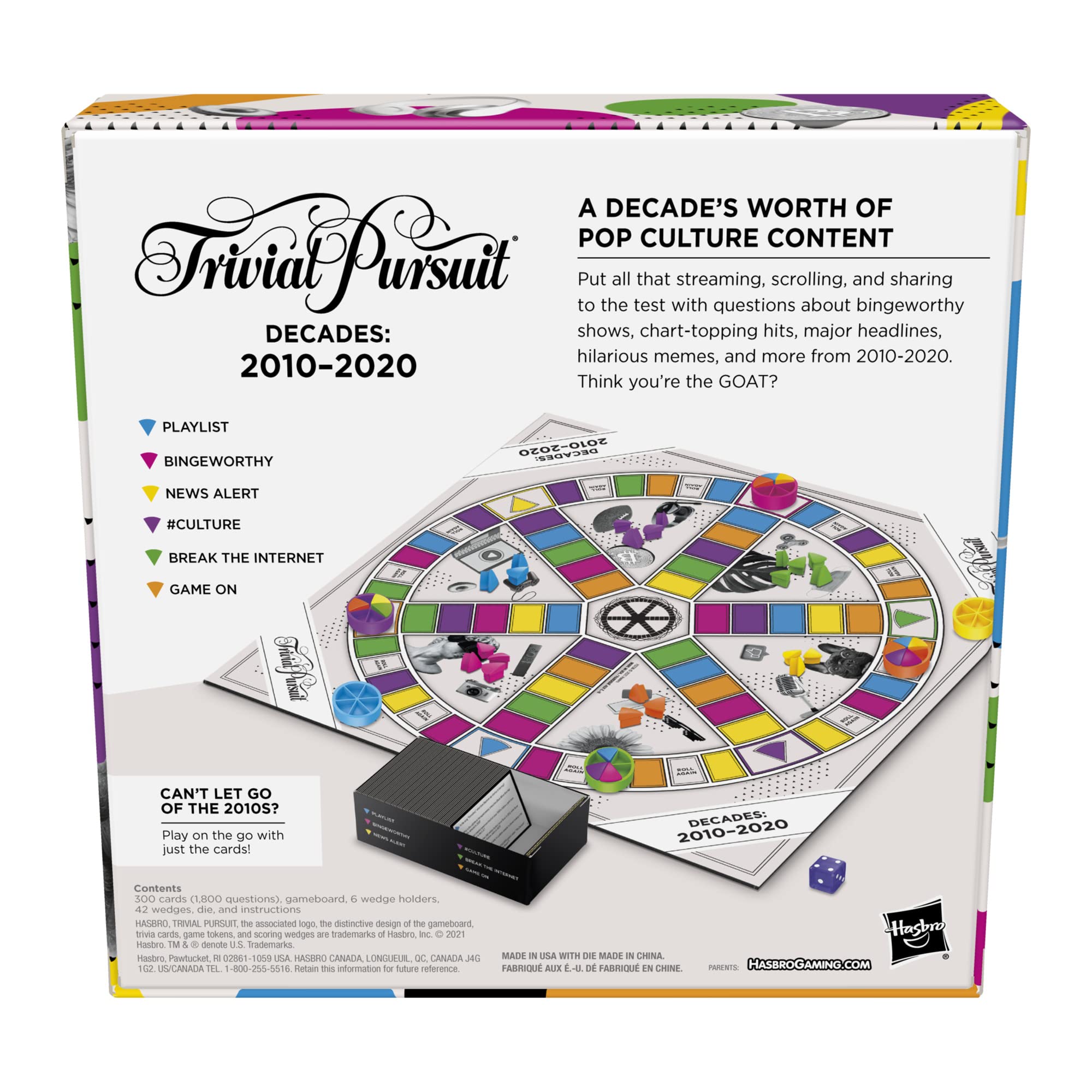 Trivial Pursuit Decades box and cards for portable game nights