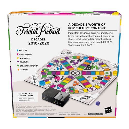 Trivial Pursuit Decades box and cards for portable game nights