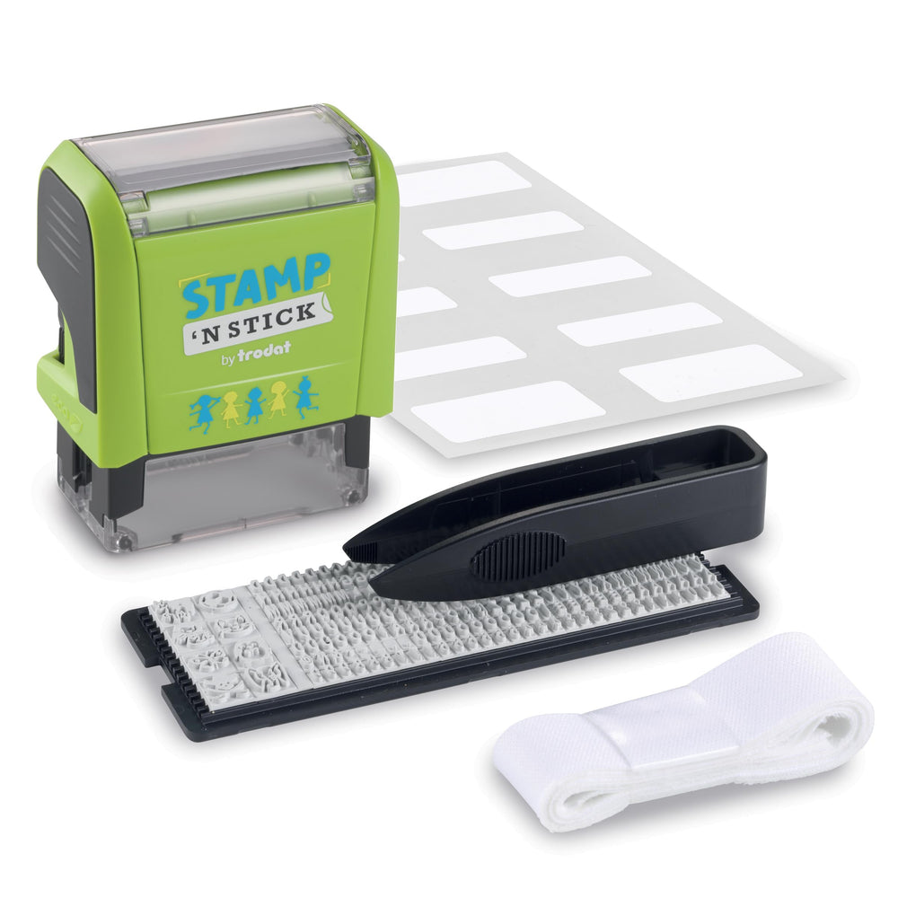 Trodat Stamp N Stick kit for clothes and belongings labels durable markings.