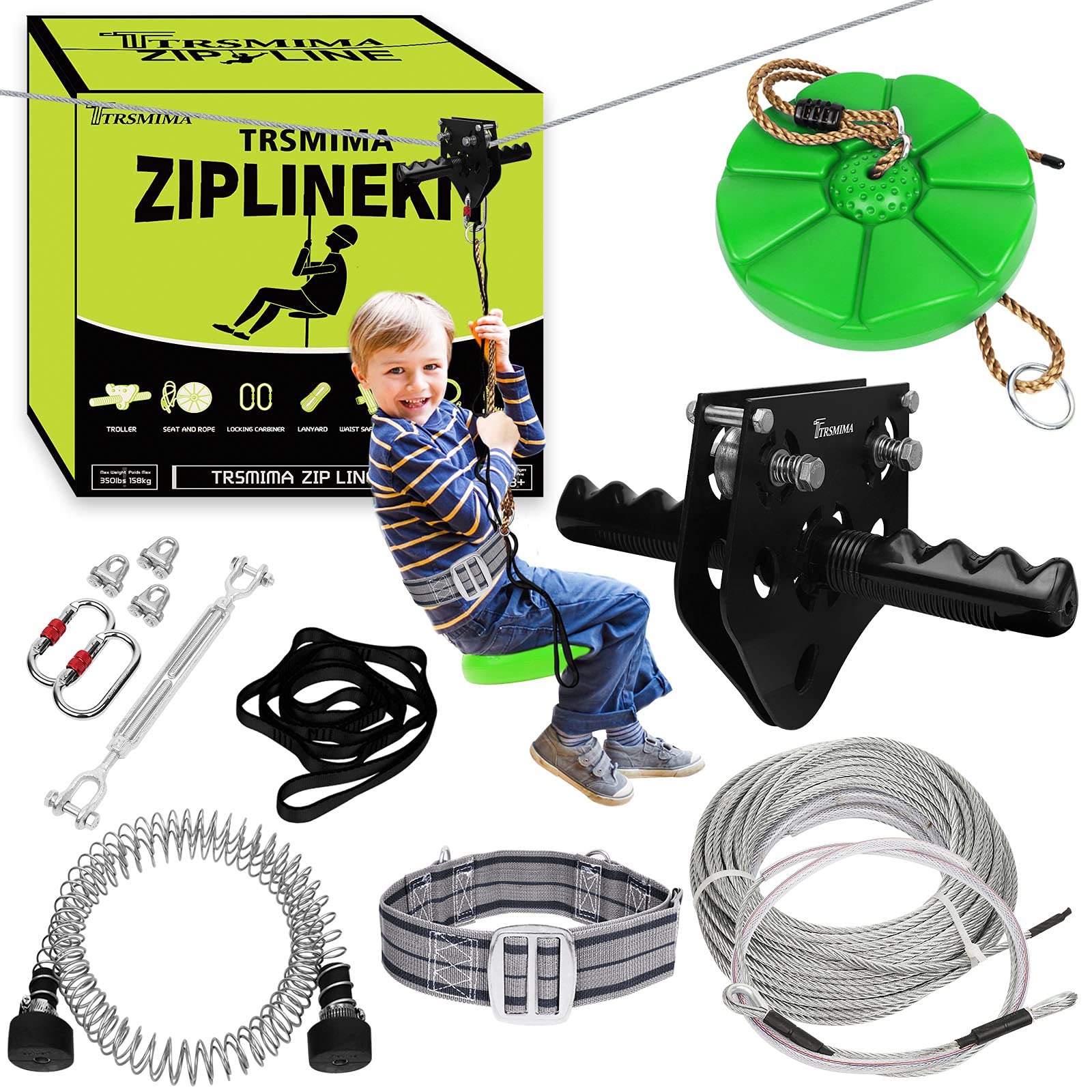TRSMIMA Zipline 76ft backyard setup offers sturdy, safe outdoor fun for the whole family.