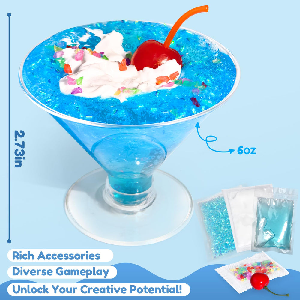 Trubic Blue Slime with cream topping and decorations for pretend drinks.