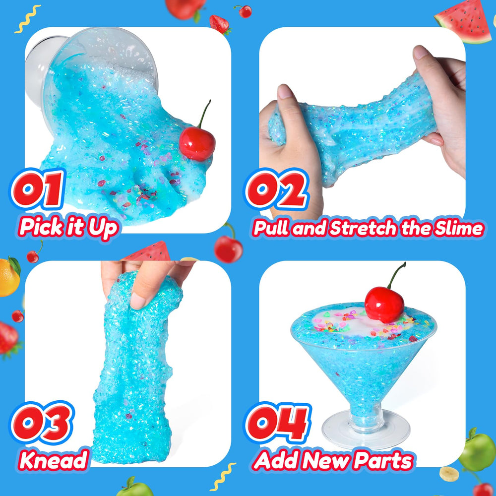 Trubic Blue Slime with crunchy bingsu beads for satisfying crackles.