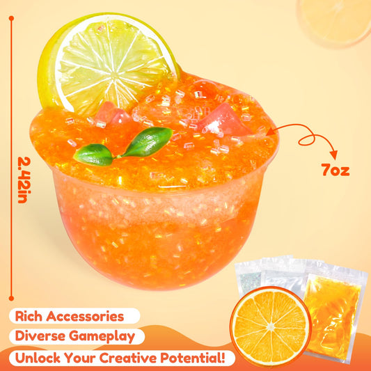 Trubic DIY Orange Crunchy Slime with bingsu beads adds crunchy texture.