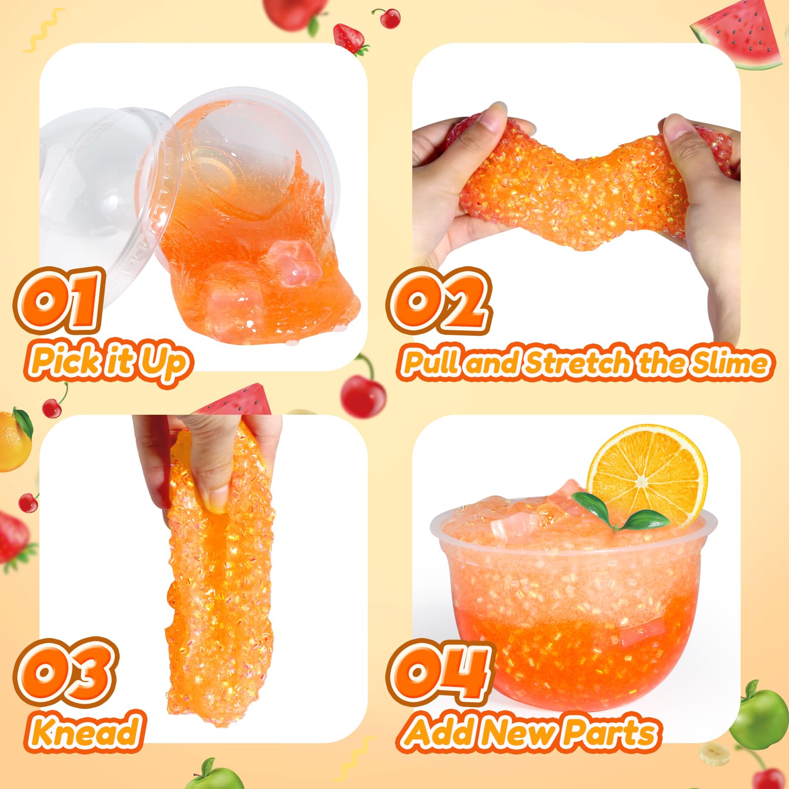 Trubic DIY Orange Crunchy Slime gradient slime creates juice-like color blends.
