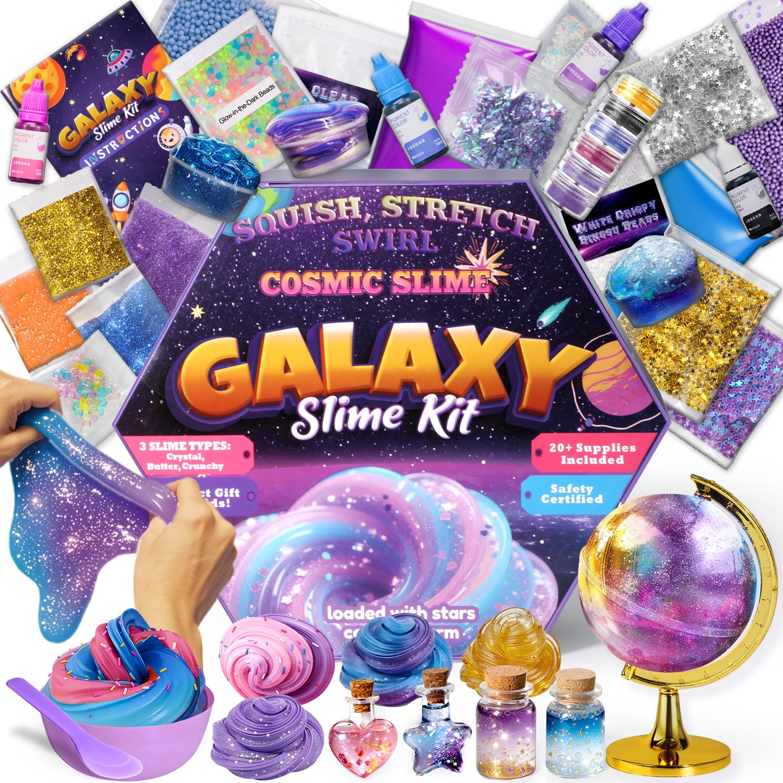 Trubic Galaxy Slime Kit globe container showing display-ready slime for creative play