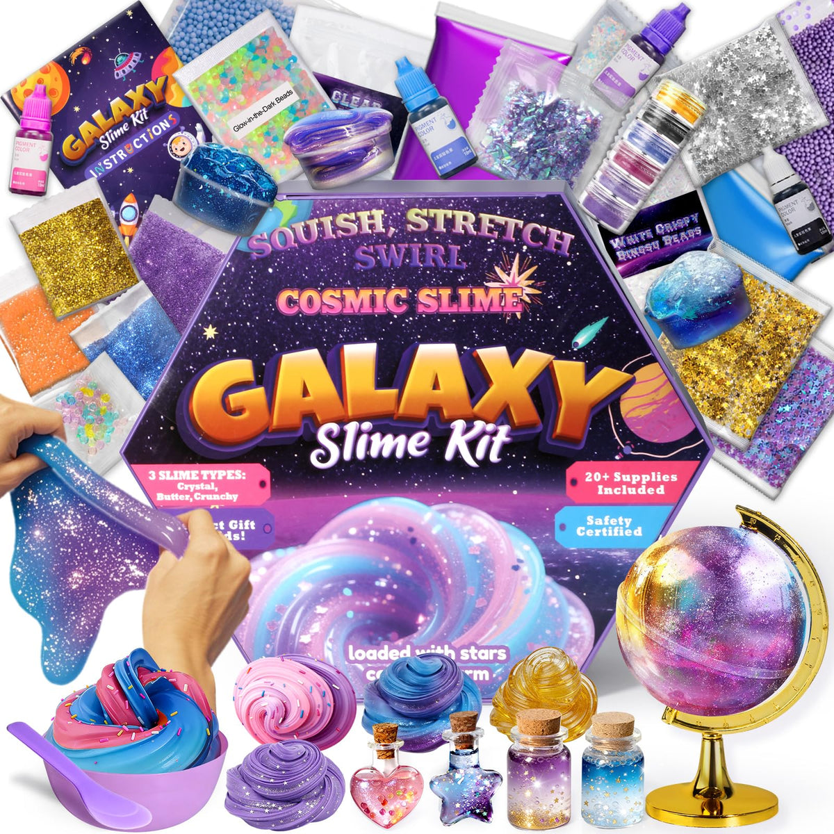 Trubic Galaxy Slime Kit globe container showing display-ready slime for creative play