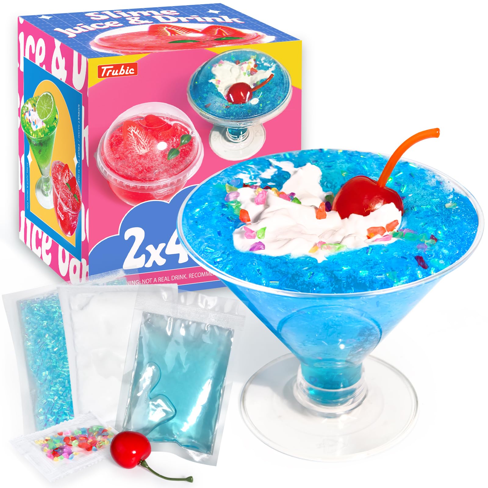 Trubic Premade Blue Slime cup with add-ins for imaginative pretend play.