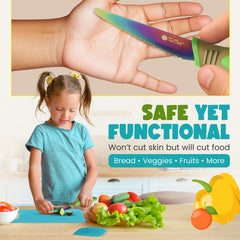 TruChef bread knife demonstrating safe slicing for young chefs.