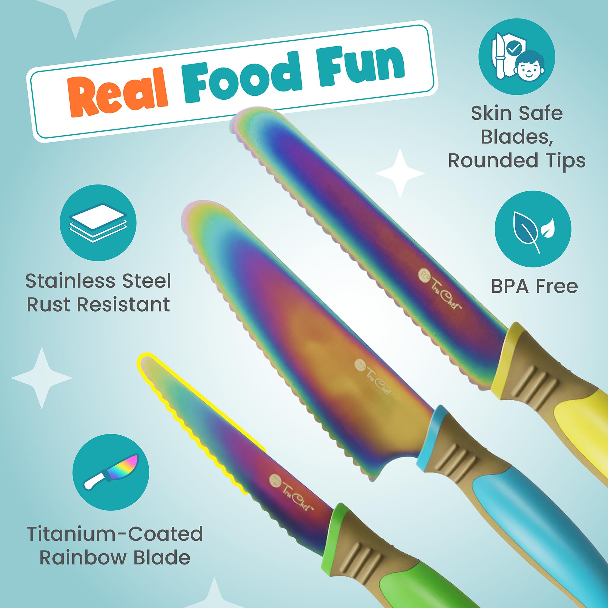 TruChef cutting board, BPA-free, easy for kids to use.
