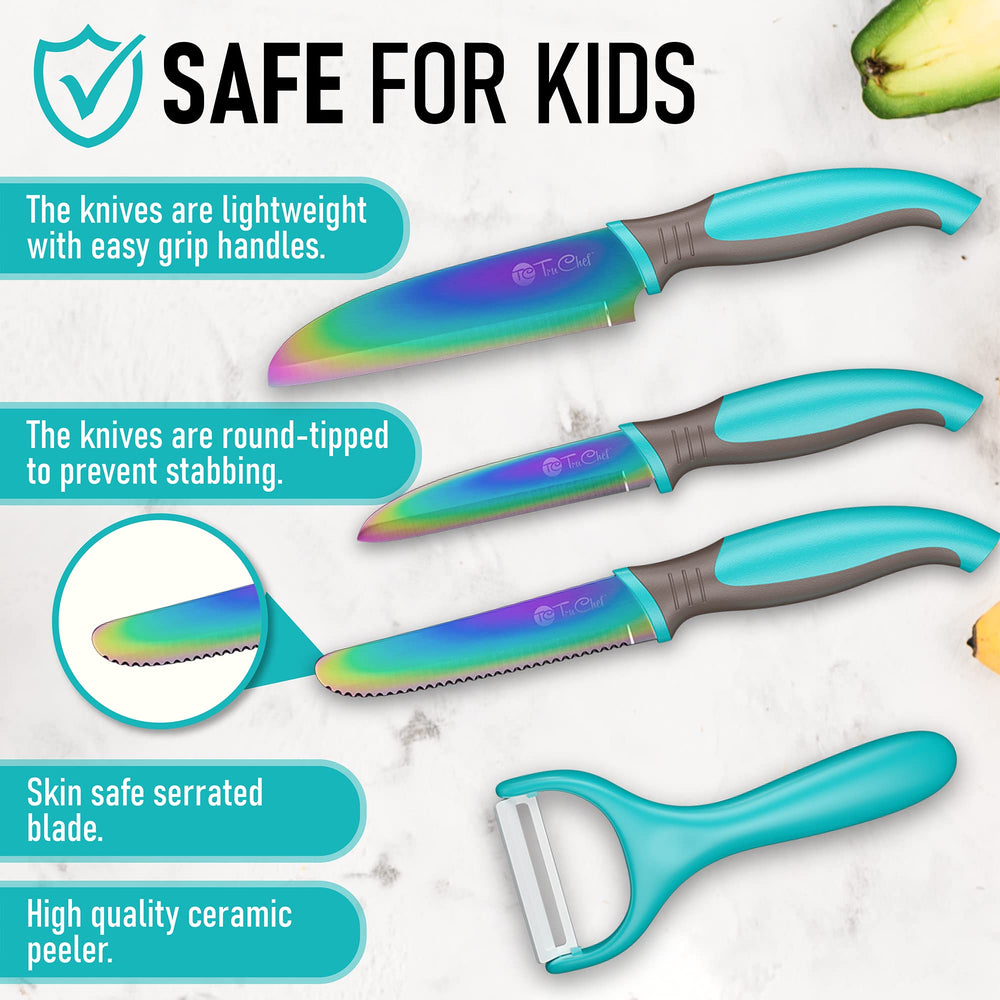 TruChef kids' knife set ceramic peeler with ergonomic grip for easy prep