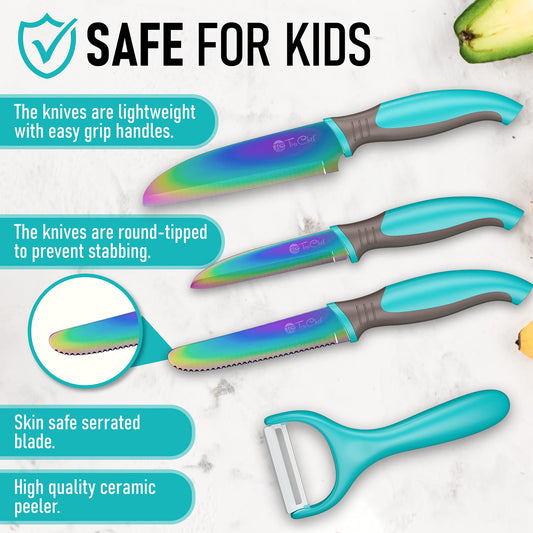 TruChef kids' knife set ceramic peeler with ergonomic grip for easy prep