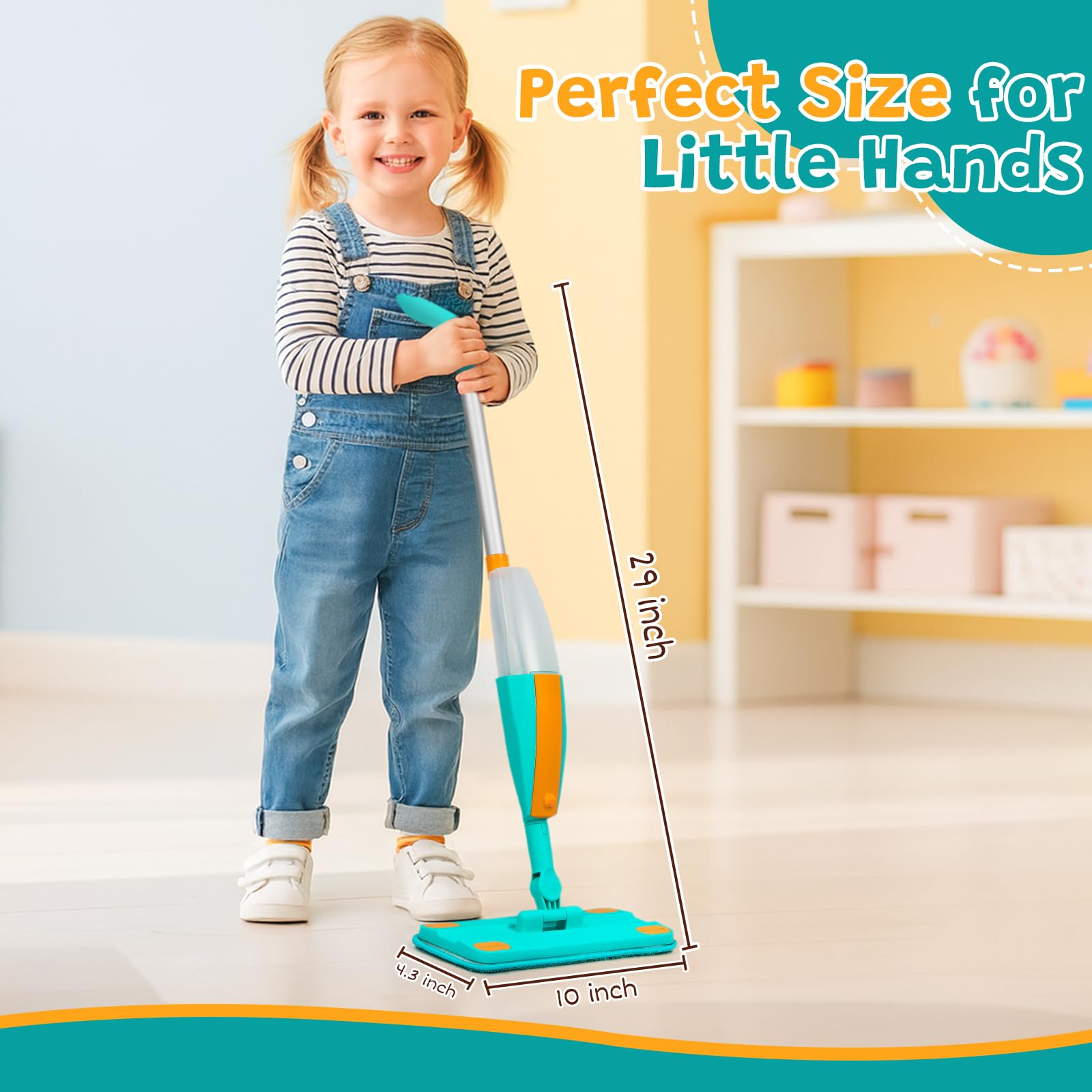 TrueYee Kids Spray Mop uses durable plastic designed for energetic play.