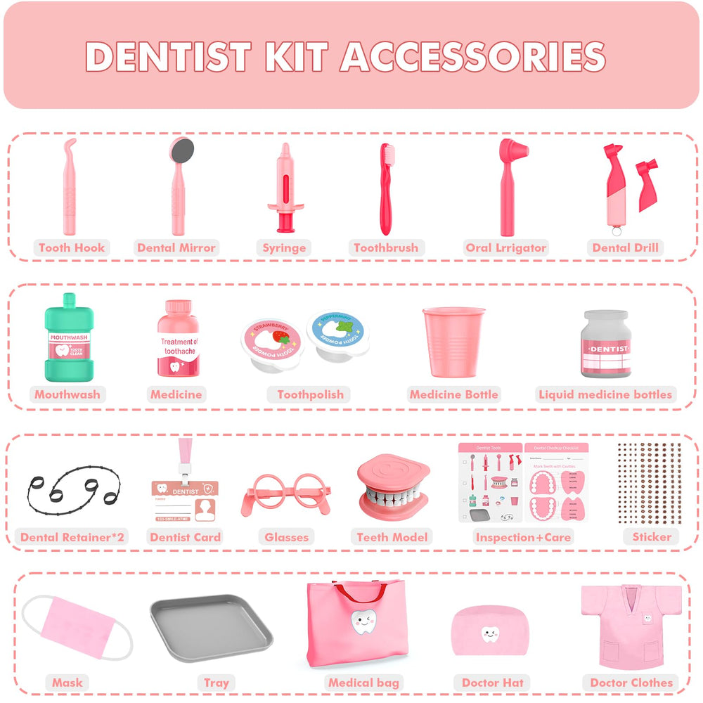 Trulloyoo Dentist Play Set pink toothbrush encourages healthy habits through pretend care.