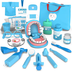 Trulloyoo dentist play set tools laid out for imaginative dental care practice
